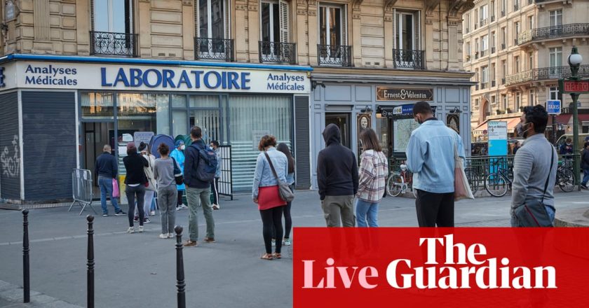 Coronavirus live news: France sees record new cases; virus may be becoming more contagious – The Guardian