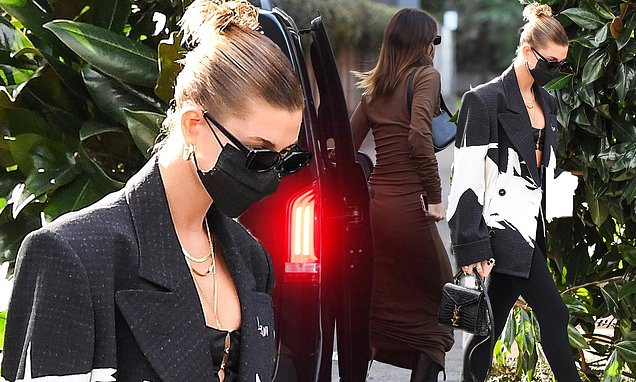 Hailey Bieber is glam in a monochrome blazer as she joins Kendall Jenner during Milan Fashion Week – Daily Mail