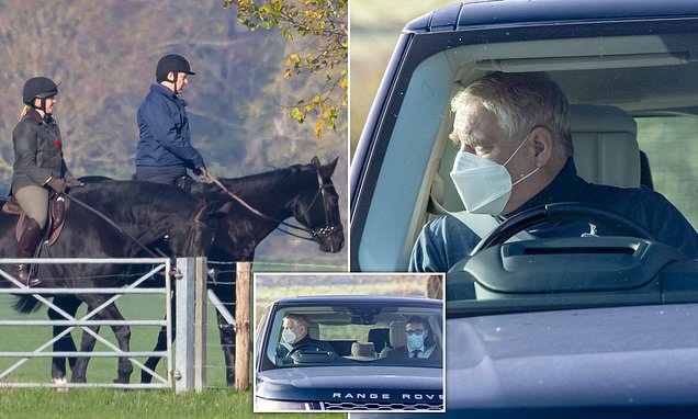 Prince Andrew is pictured horse riding at Windsor Castle where the Queen is self-isolating – Daily Mail