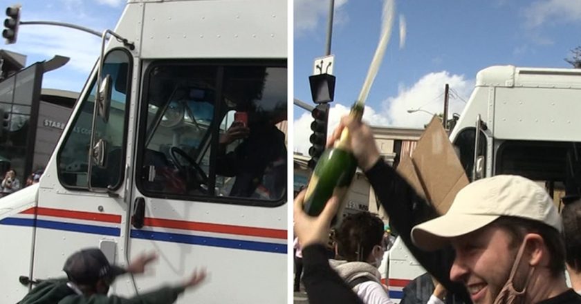 USPS Truck Sprayed with Champagne in L.A. as Biden Supporters Celebrate – TMZ