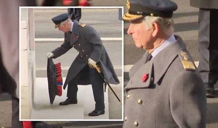 Prince Charles lays wreaths at Remembrance Sunday service as Queen looks on – Express