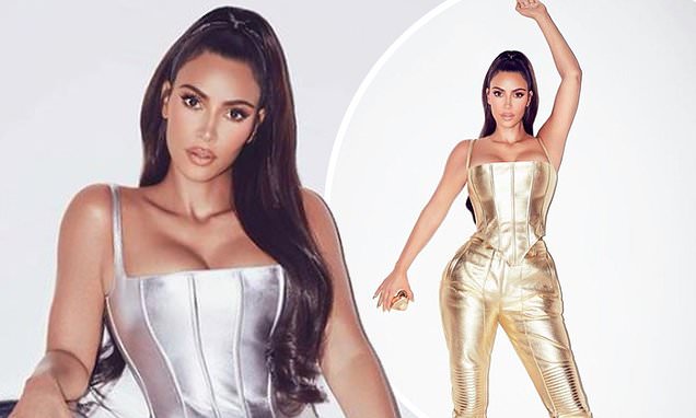 Kim Kardashian shows off her curves in silver and gold corsets – Daily Mail