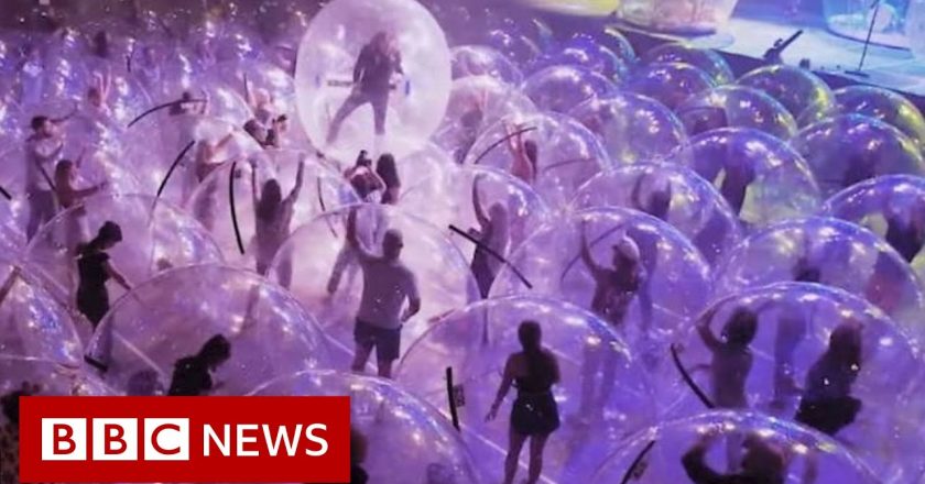 Rock band throw a unique socially bubbled concert – BBC News – BBC News