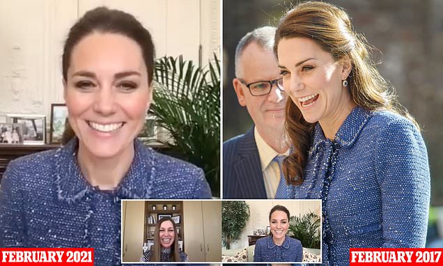 Kate Middleton recycles a soft blue £398 Rebecca Taylor tweed jacket for video call – Daily Mail