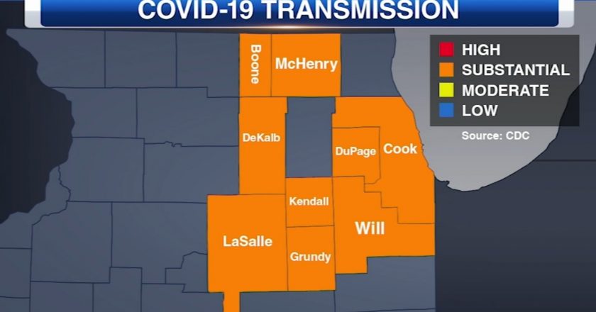 CDC COVID risk map: Cook Co. to issue mask rules as data shows substantial COVID-19 transmission – WLS-TV