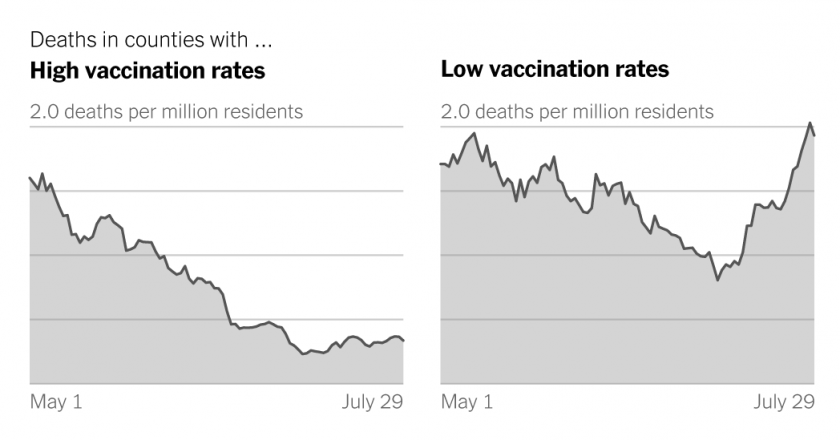 As Covid Cases Rise All Over U.S., Lower Vaccination Rates Point to Worse Outcomes – The New York Times