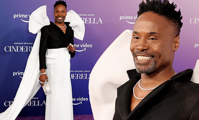 Billy Porter shows off unique style in black and white dress and couture bow at Cinderella premiere – Daily Mail