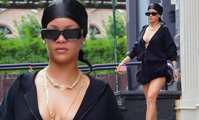 Rihanna is all legs as she showcases her toned limbs in black fur-trimmed mini skirt in NYC – Daily Mail