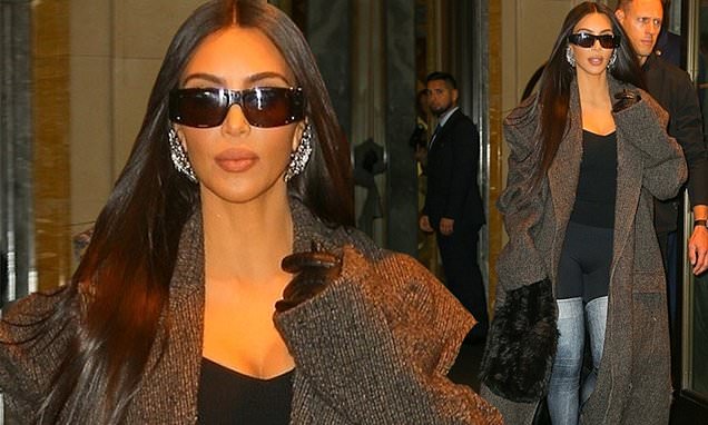 Kim Kardashian models a pair of thigh-high Balenciaga boots for second NYC outing – Daily Mail