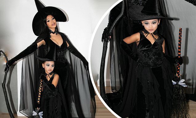 Cardi B and daughter Kulture, 3, don matching witch outfits for Halloween – Daily Mail