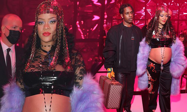 Pregnant Rihanna continues to push maternity style at Gucci Milan Fashion Week show with A$AP – Daily Mail