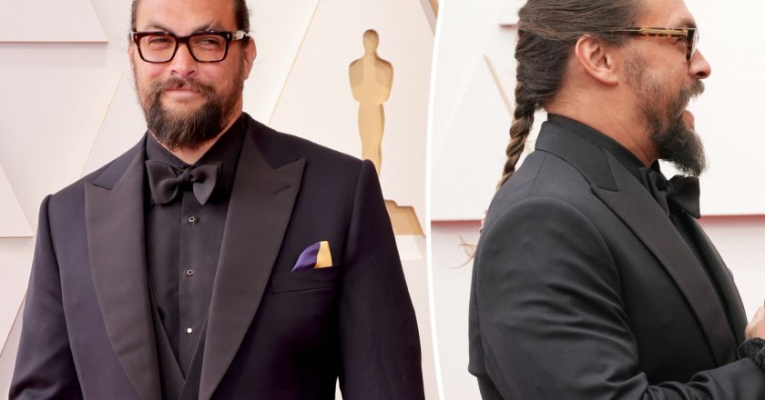 Jason Momoa wears braid, Ukraine-inspired pocket square to Oscars 2022 – Page Six