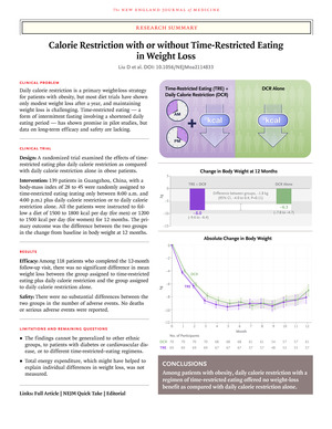 Calorie Restriction with or without Time-Restricted Eating in Weight Loss | NEJM – nejm.org