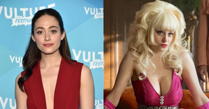 Emmy Rossum wore 3-pound fake breasts for Angelyne – Insider